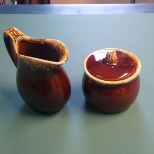 Vintage Brown Ceramic Creamer and Sugar Group
